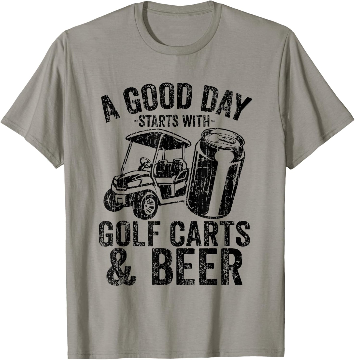 Vintage Retro A Good Day Starts With Golf Carts And Beer T-Shirt - T-Shirt | Sand