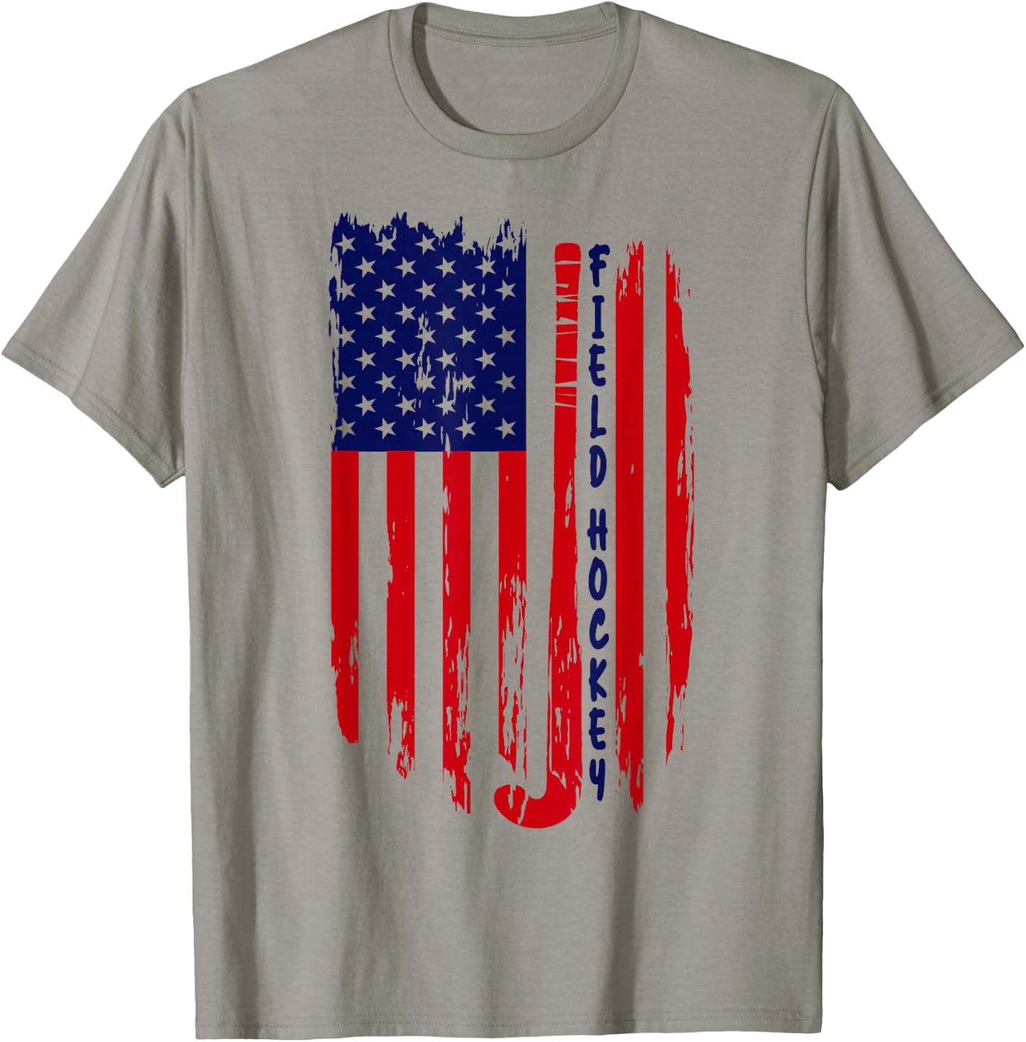 Vintage American Flag Patriotic Field Hockey Stick USA Flag T-Shirt - T-Shirt | Sand