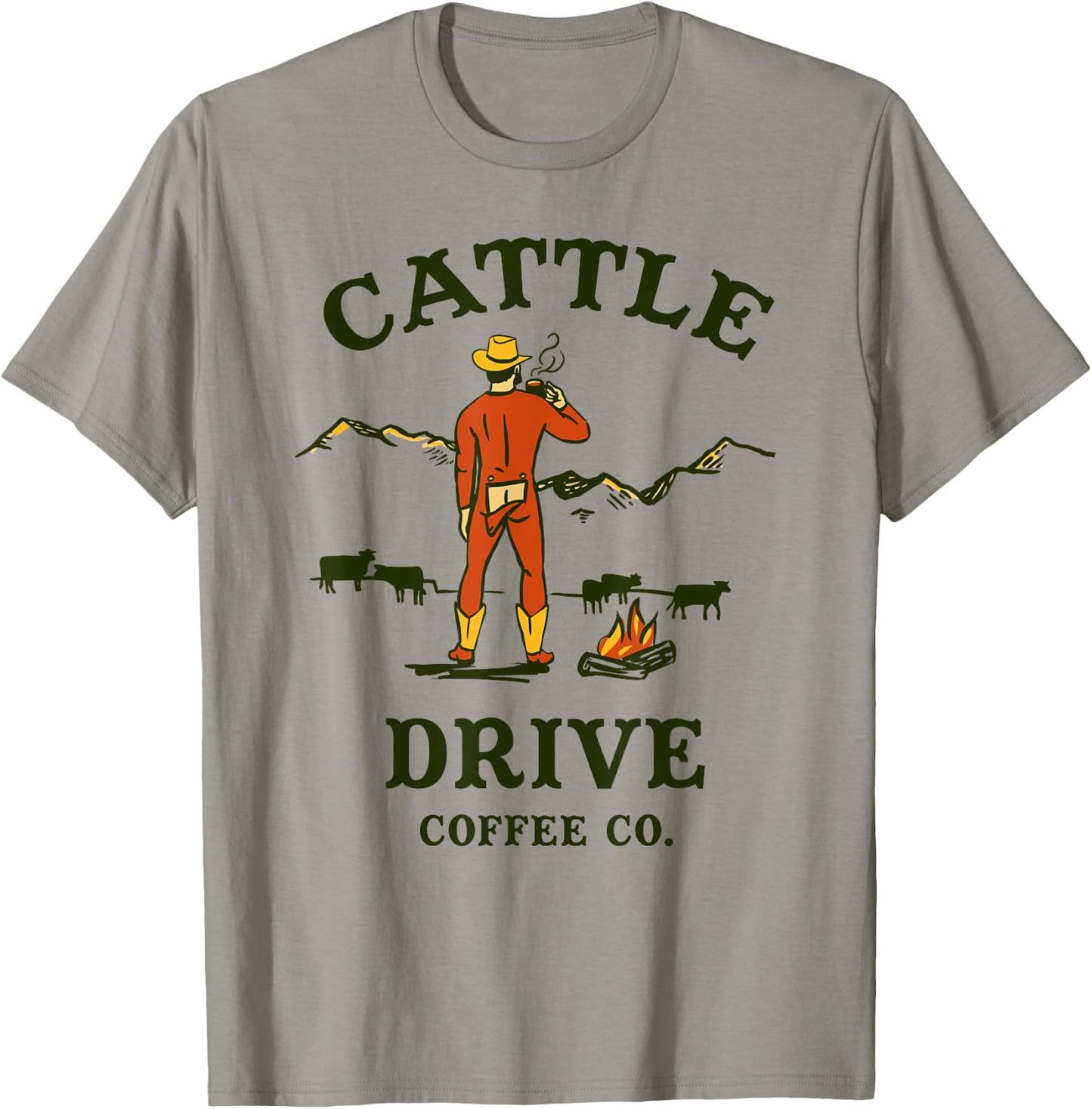 Cattle Drive Coffee Company: Funny Western Cowboy Mooning T-Shirt - T-Shirt | Sand