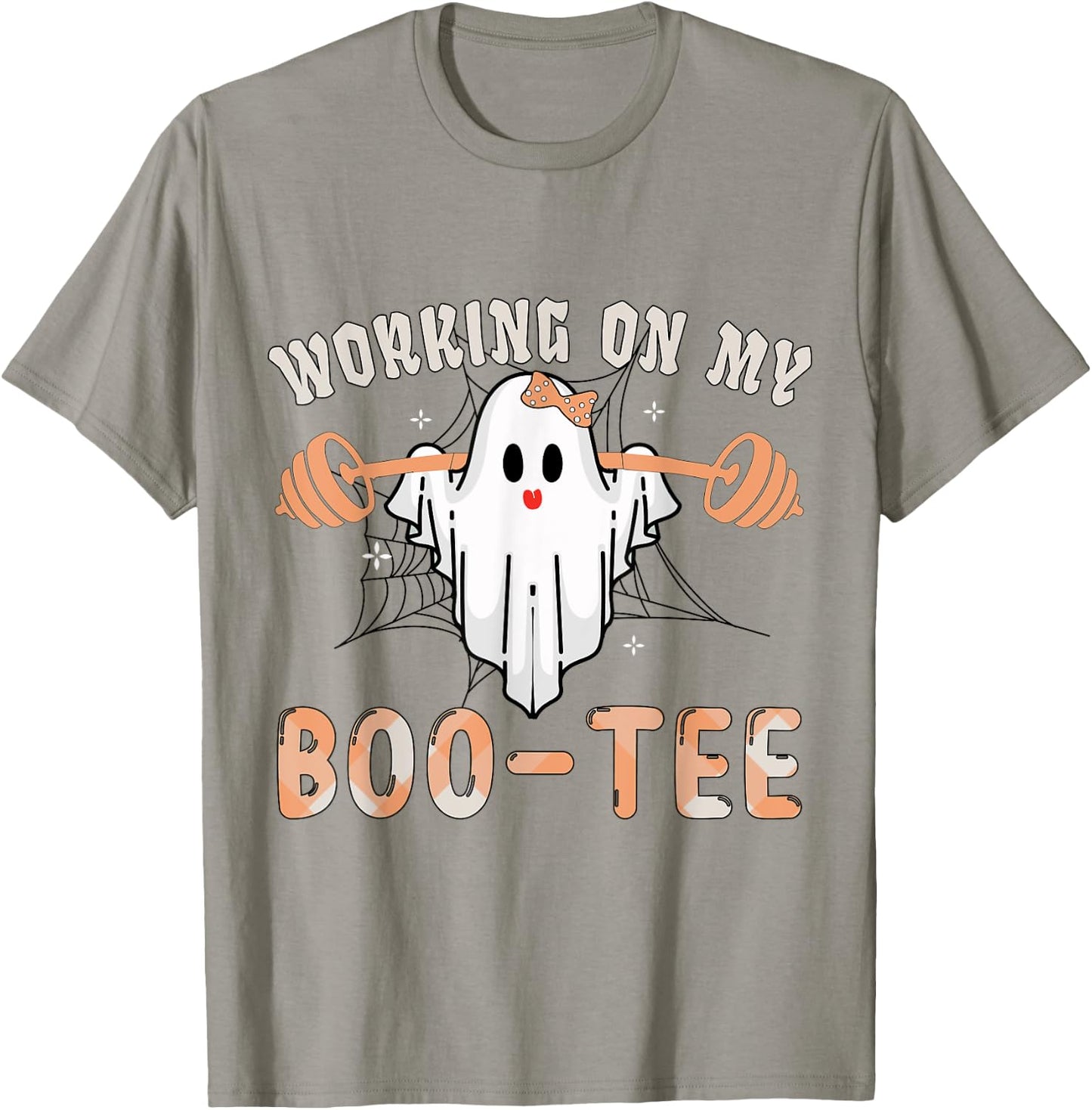 Working On My Bootee Ghost Boo Gym Spooky Funny Halloween T-Shirt - T-Shirt | Sand