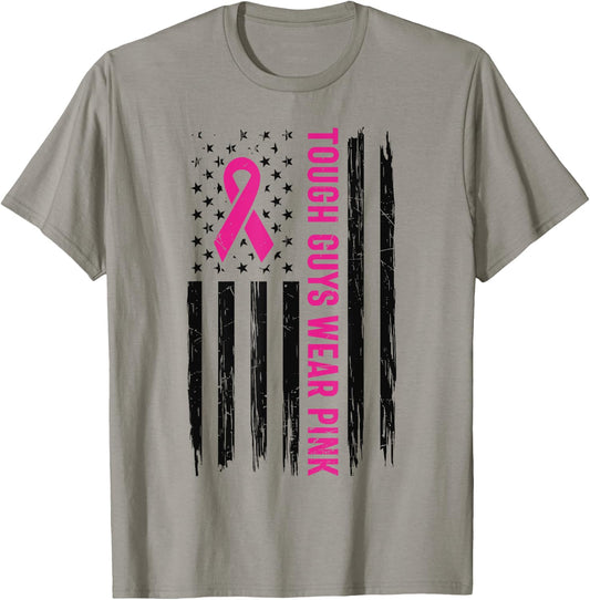 Tough Guys Wear Pink Cool Pink Ribbon Flag T-Shirt - T-Shirt | Sand