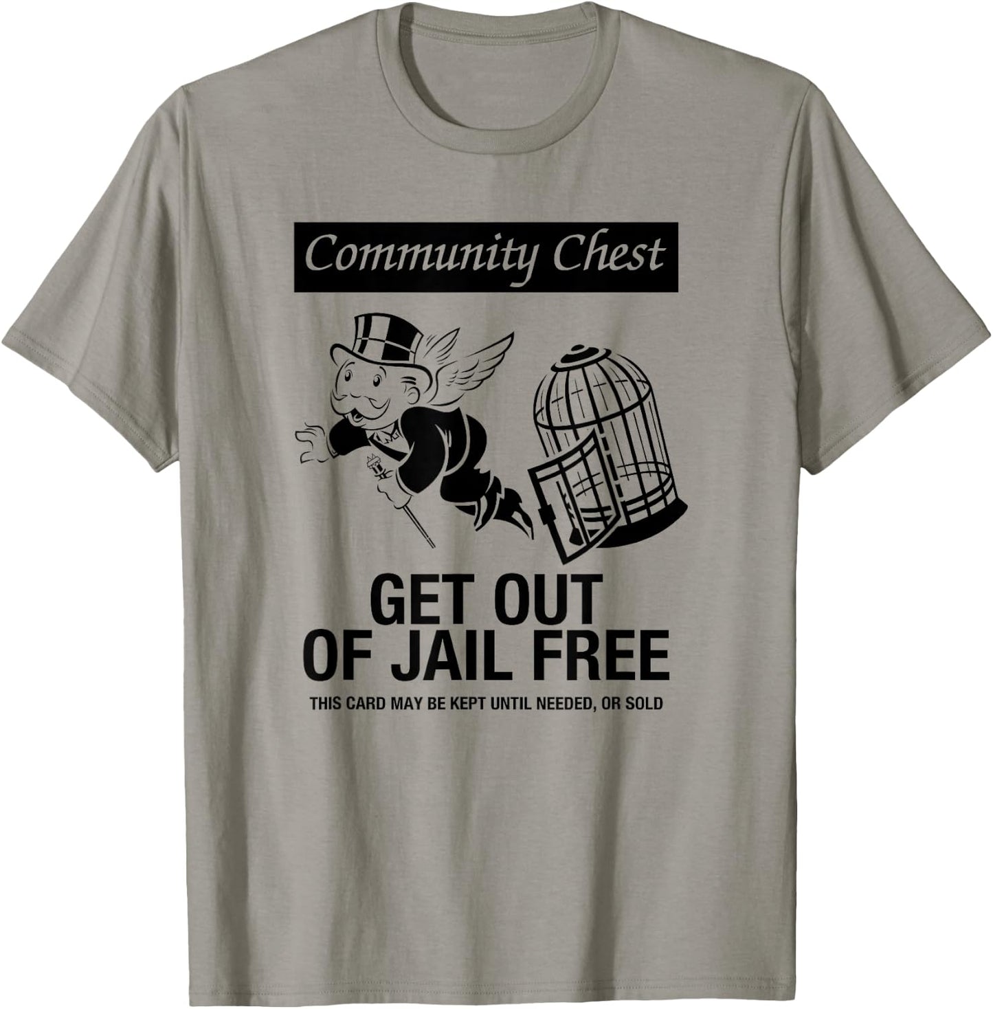 Monopoly Mr. Monopoly Get Out Of Jail Free Logo T-Shirt - T-Shirt | Sand