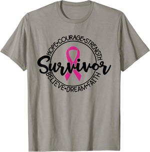 Cancer Awareness Survivor Pink Ribbon Breast Cancer Support T-Shirt - T-Shirt | Sand