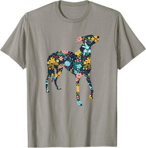 Greyhound Floral Dog Silhouette Graphic T-Shirt - T-Shirt | Sand