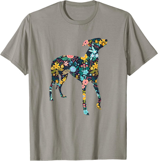 Greyhound Floral Dog Silhouette Graphic T-Shirt - T-Shirt | Sand