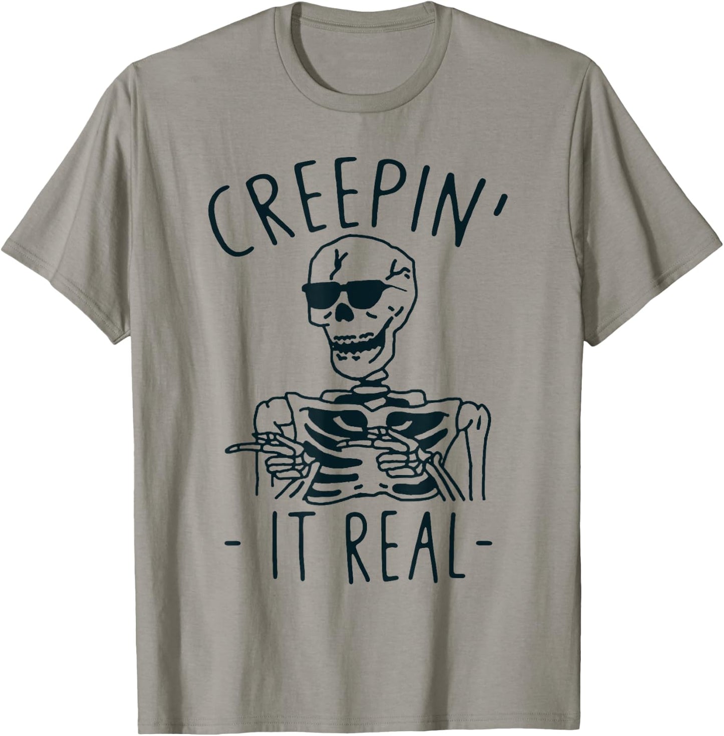 Creeping It Real Skeleton Sunglasses Funny T-Shirt - T-Shirt | Sand