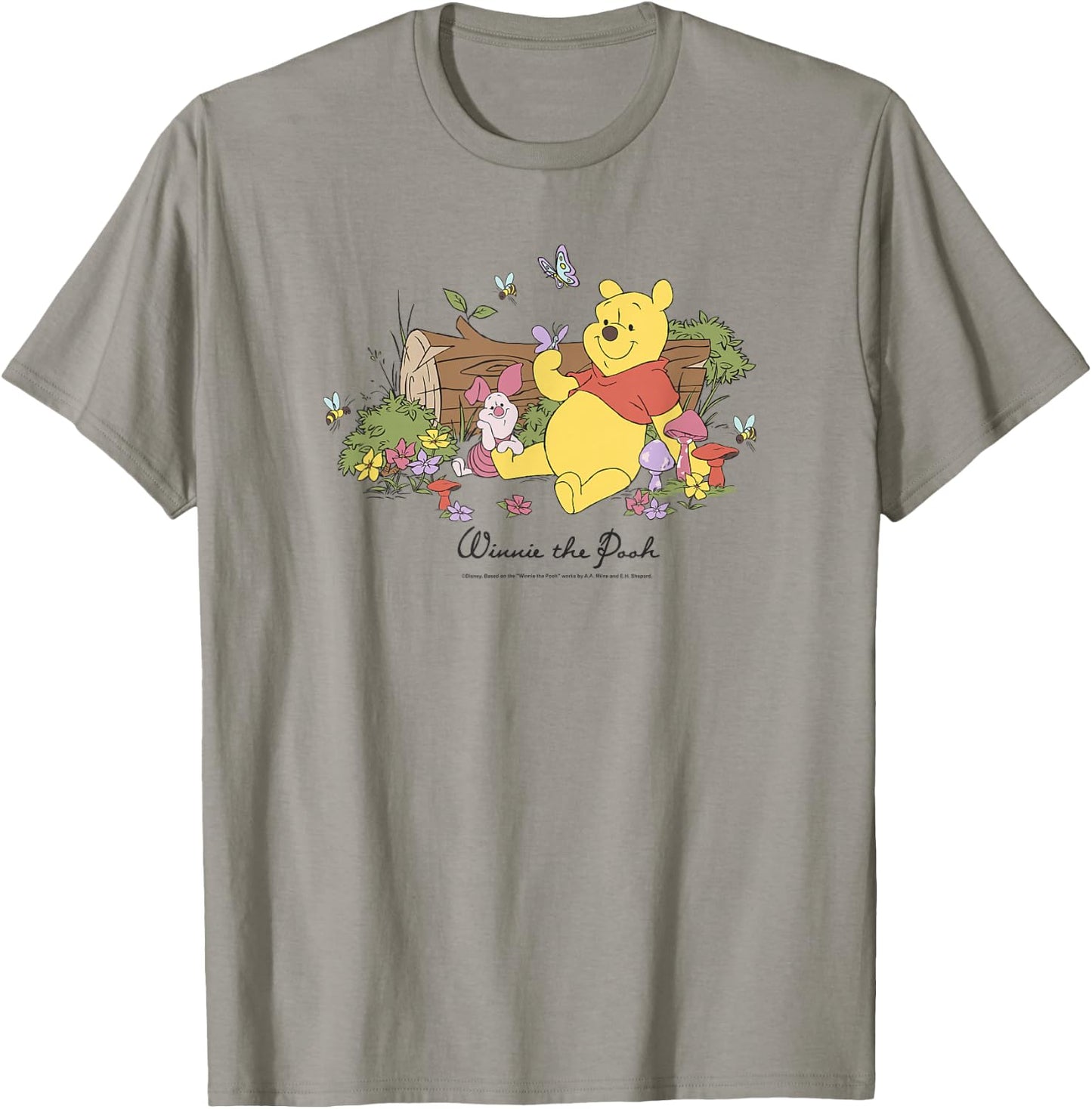 Disney Winnie The Pooh Piglet and Pooh Floral Butterfly Small T-Shirt - T-Shirt | Sand