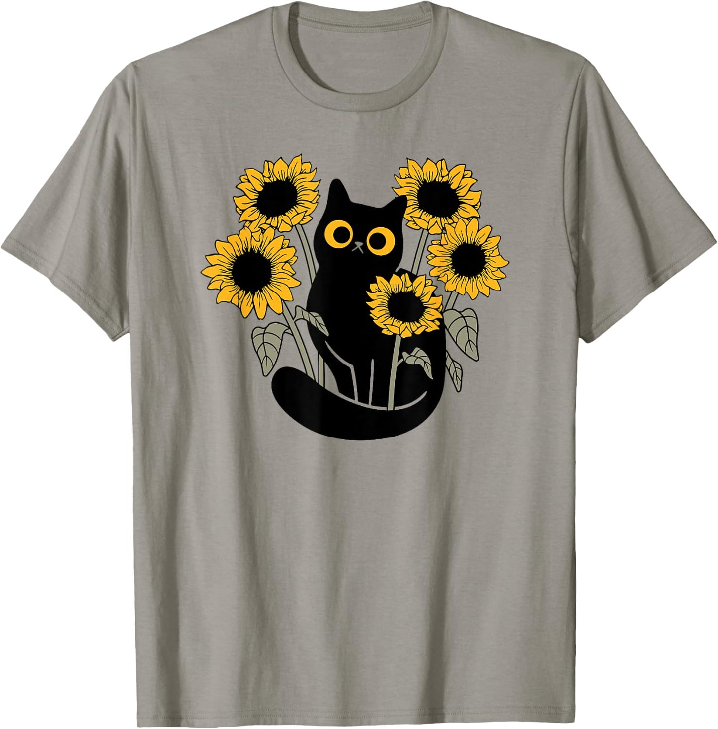 Black Cat in Sunflowers Women Girls Kids T-Shirt - T-Shirt | Sand