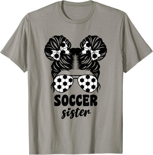 Proud Soccer Little Sister for Baby Girls Kids Messy Bun Fun T-Shirt - T-Shirt | Sand