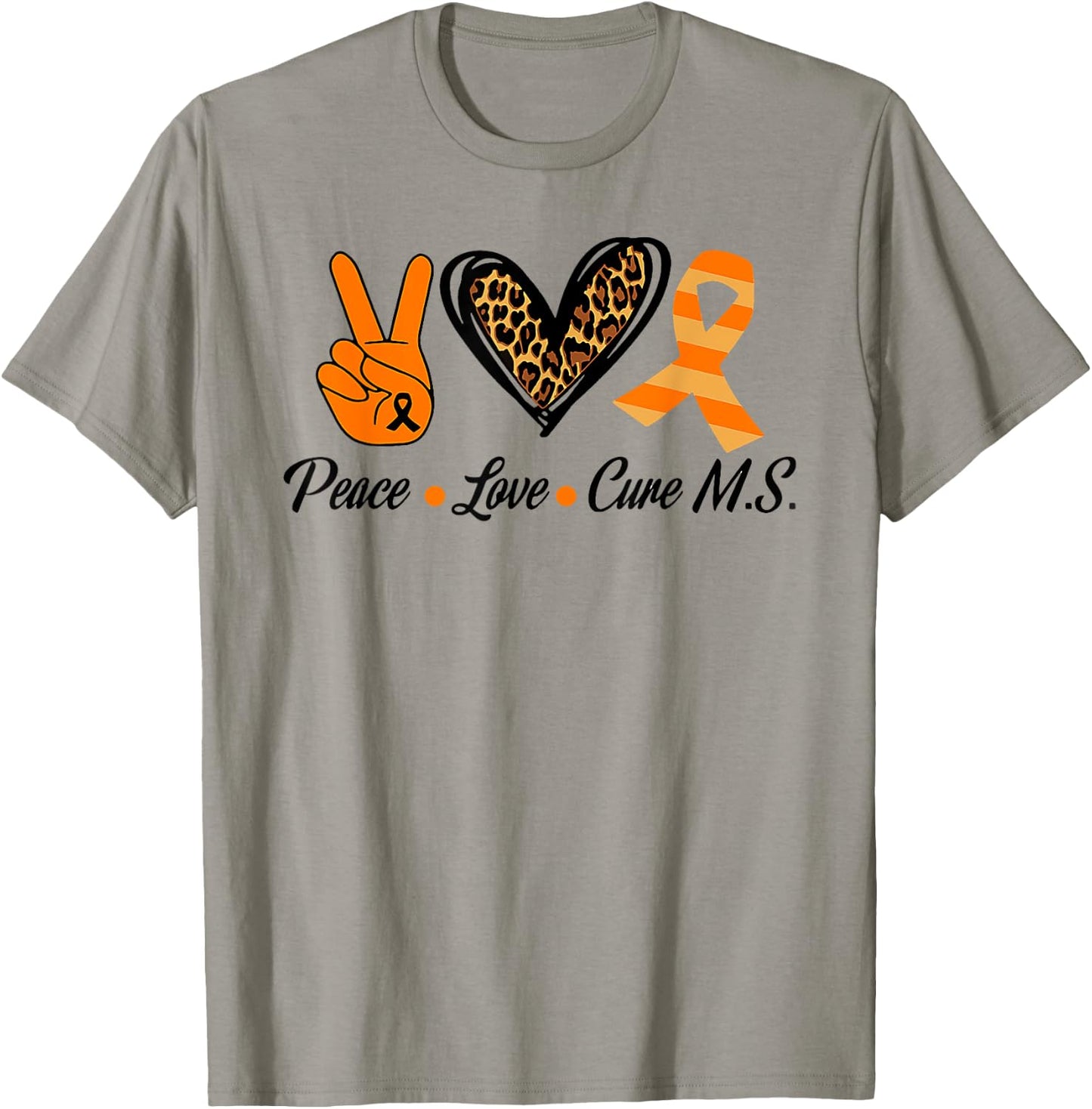 Multiple Sclerosis Awareness Peace Love Cure MS Warrior Prem T-Shirt - T-Shirt | Sand