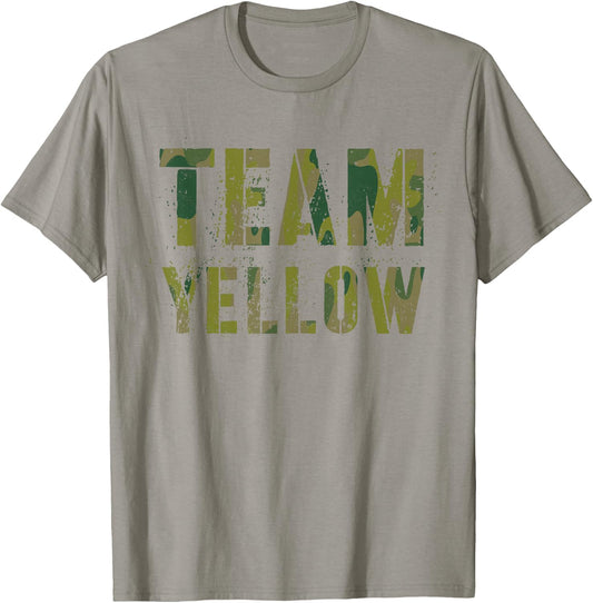 Vintage TEAM YELLOW Camo Crew Summer Camp War Game Squad T-Shirt - T-Shirt | Sand