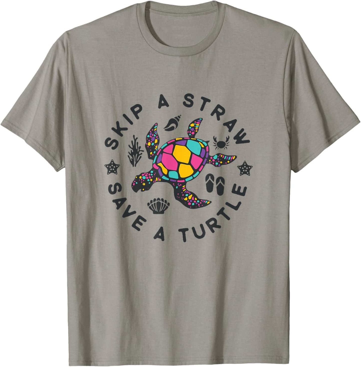 Sea Turtle Rescue Awareness Skip A Straw Save A Turtle T-Shirt - T-Shirt | Sand