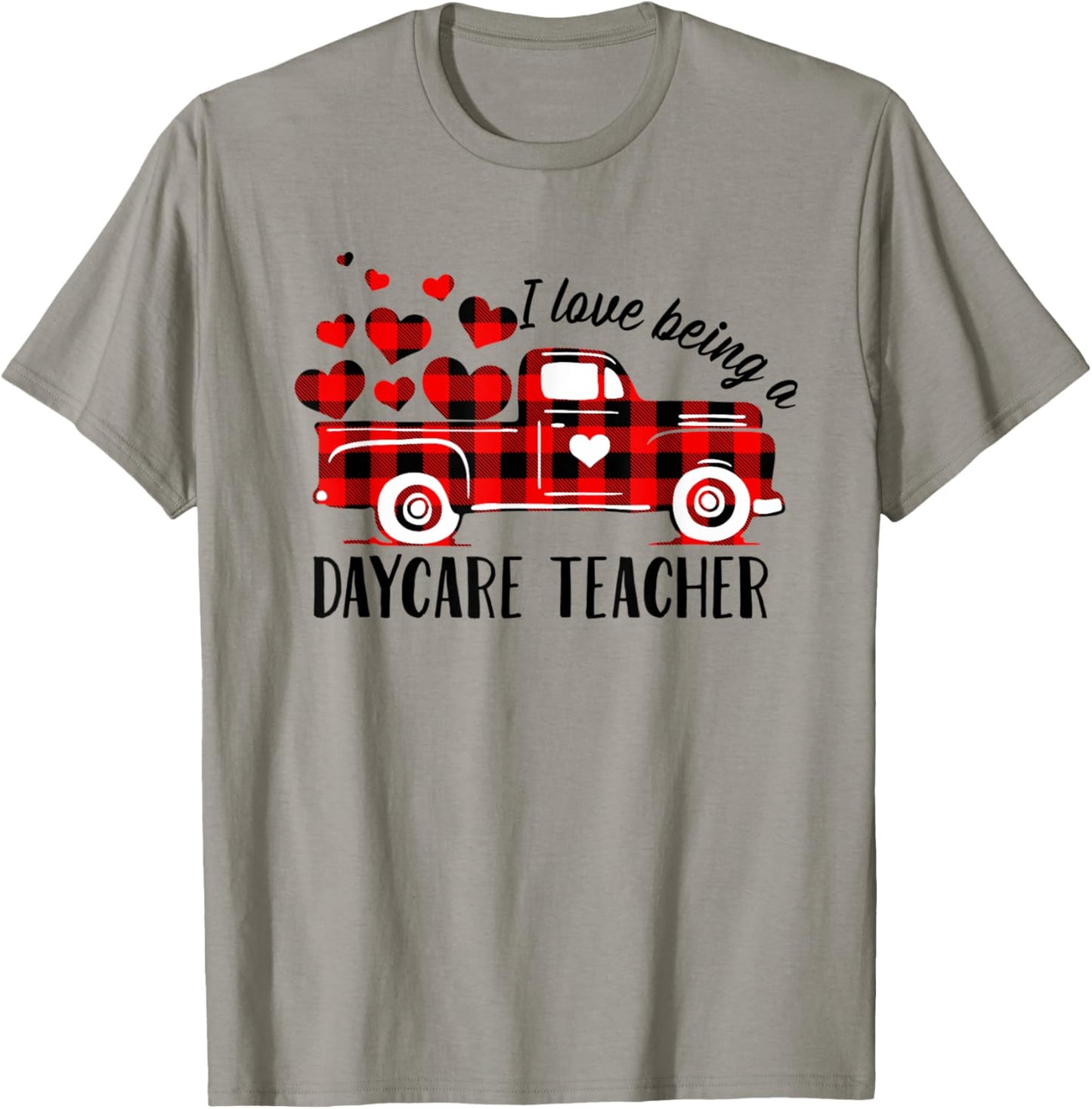 I Love Being A Daycare Teacher Cute Flannel Valentine's Day Men Women T-Shirt - T-Shirt | Sand