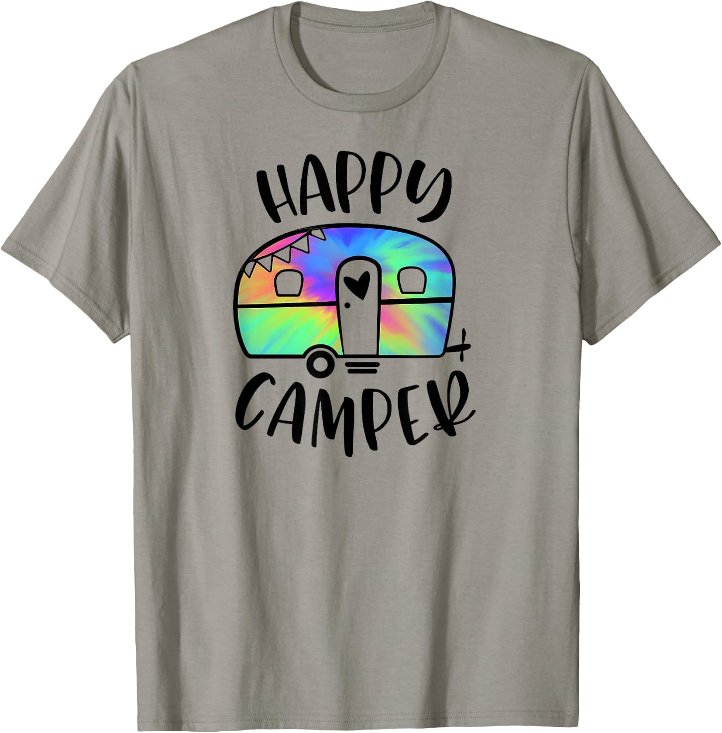 Happy Camper Trendy Tie-Dye Camping Adventure T-Shirt - T-Shirt | Sand