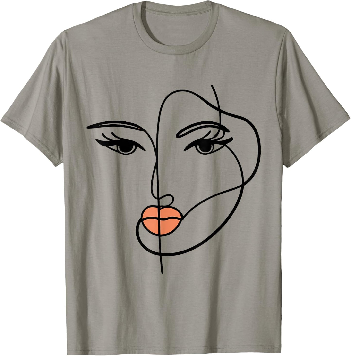 Line Art Girl Face Abstract Art Minimalist One Line Minimal T-Shirt - T-Shirt | Sand