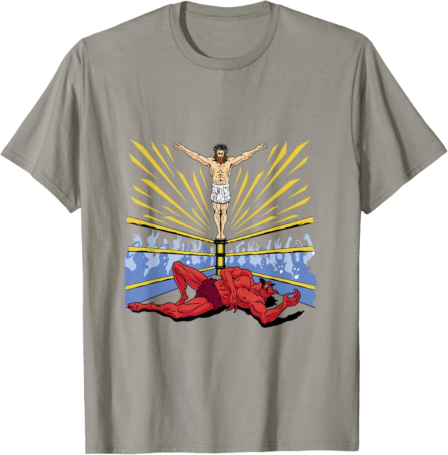 Jesus Wrestling Satan T-Shirt - T-Shirt | Sand