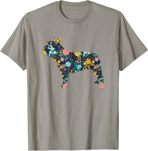 French Bulldog Floral Dog Silhouette Graphic T-Shirt - T-Shirt | Sand