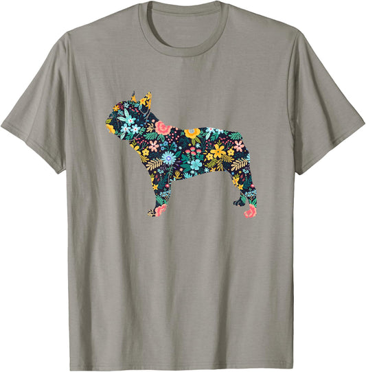 French Bulldog Floral Dog Silhouette Graphic T-Shirt - T-Shirt | Sand