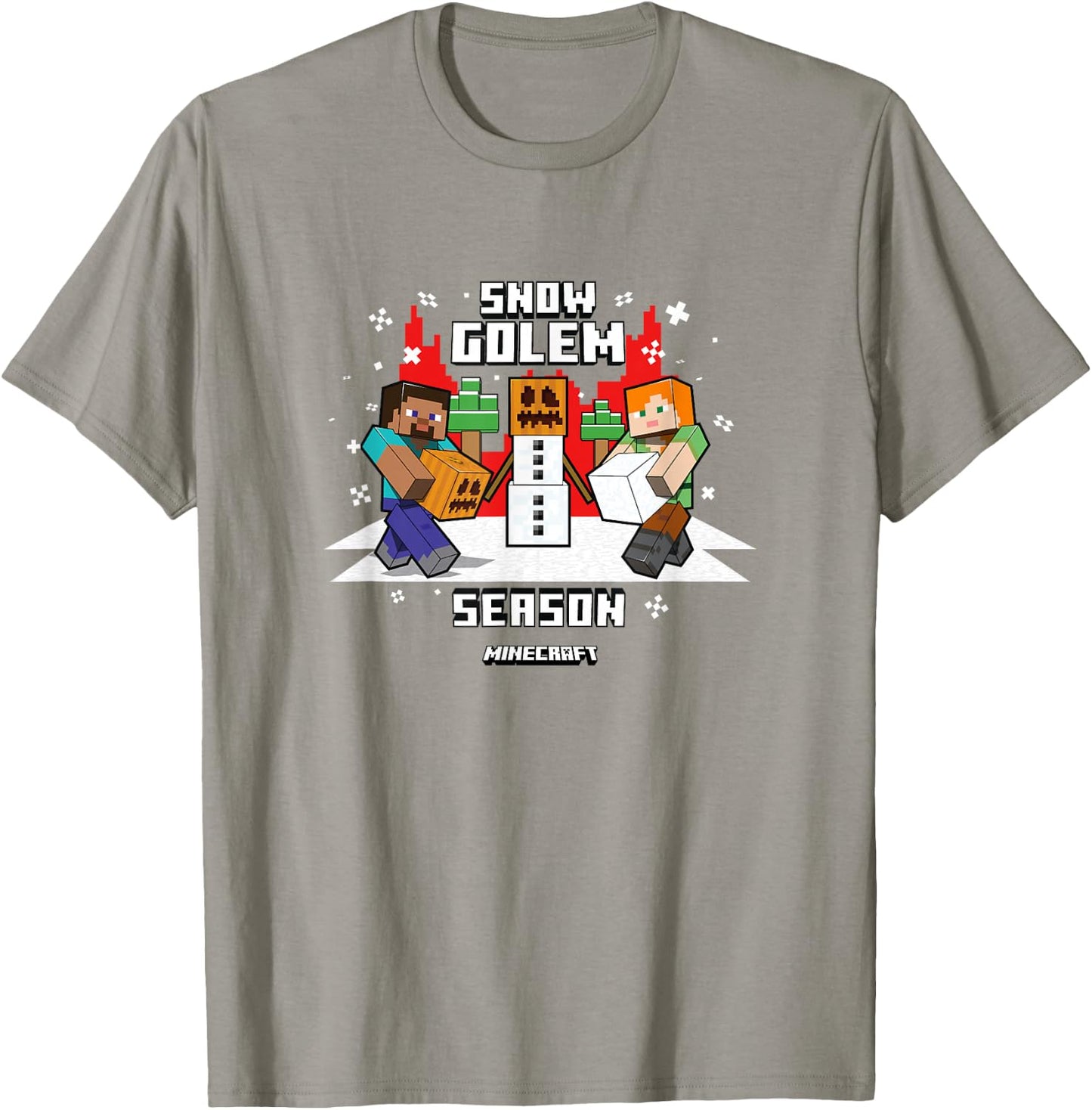 Minecraft Christmas Snow Golem Season Steve & Alex Shot T-Shirt - T-Shirt | Sand