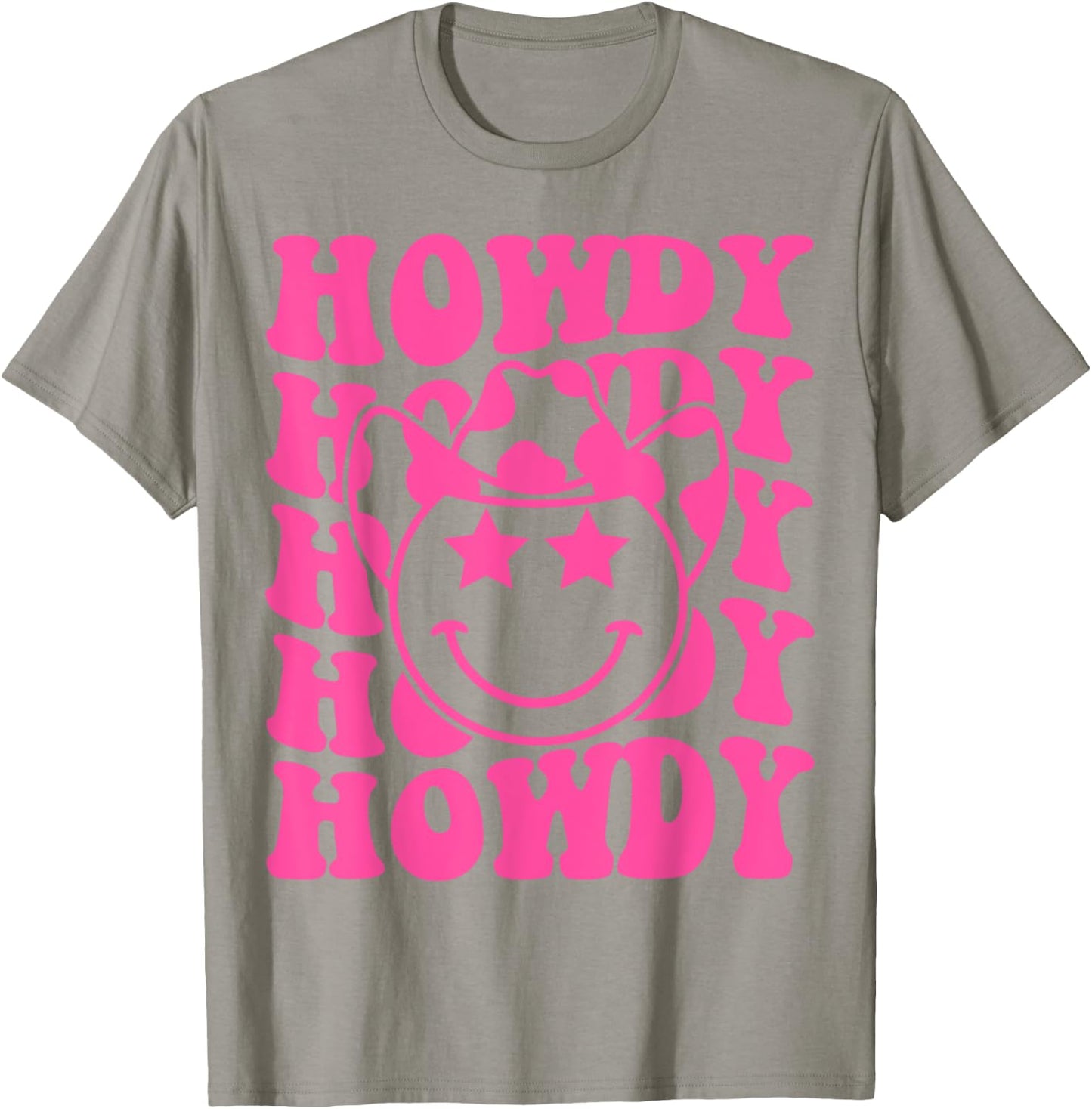 Pink Howdy Smile Face Rodeo Western Country Southern Cowgirl T-Shirt - T-Shirt | Sand