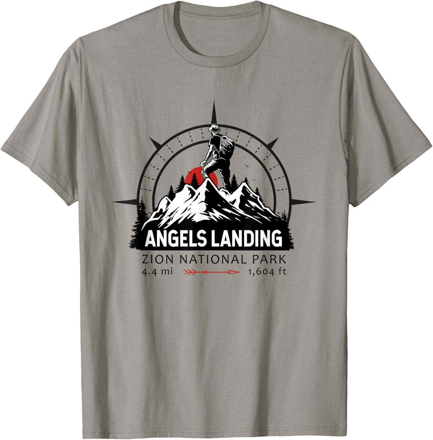 Angels Landing Trail Utah Hiker Compass Emblem T-Shirt - T-Shirt | Sand