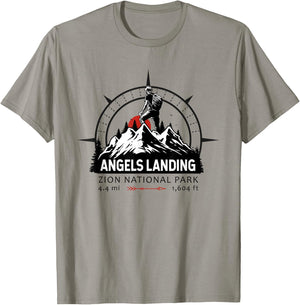 Angels Landing Trail Utah Hiker Compass Emblem T-Shirt - T-Shirt | Sand