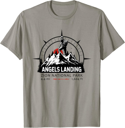 Angels Landing Trail Utah Hiker Compass Emblem T-Shirt - T-Shirt | Sand