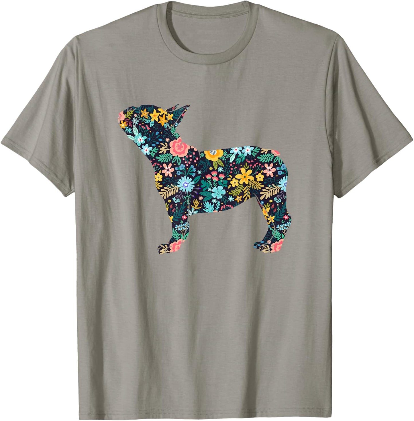 French Bulldog Floral Dog Silhouette Graphic T-Shirt - T-Shirt | Sand