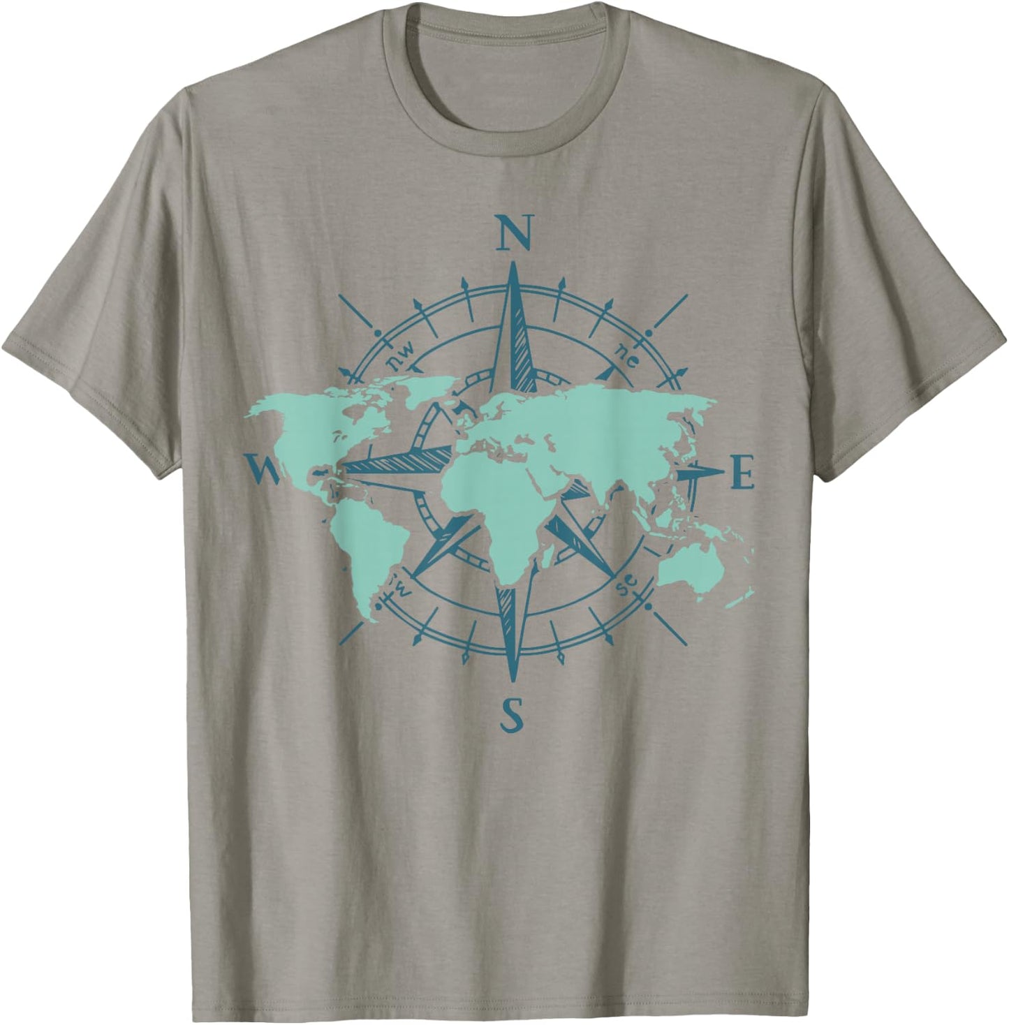 Travel Compass World Travel Map Globe World Map T-Shirt - T-Shirt | Sand