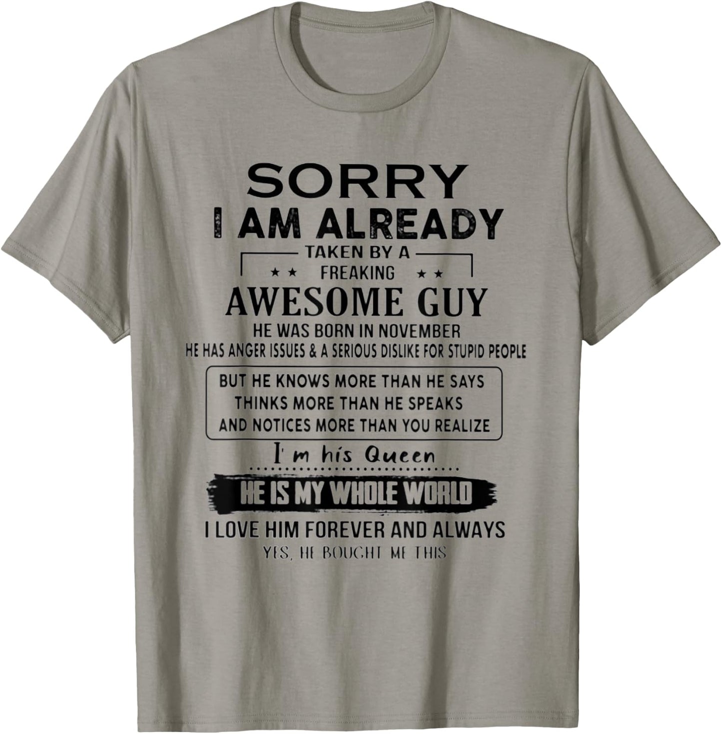 I'm Taken By A Freaking Awesome Guy He Was Born In November T-Shirt - T-Shirt | Sand