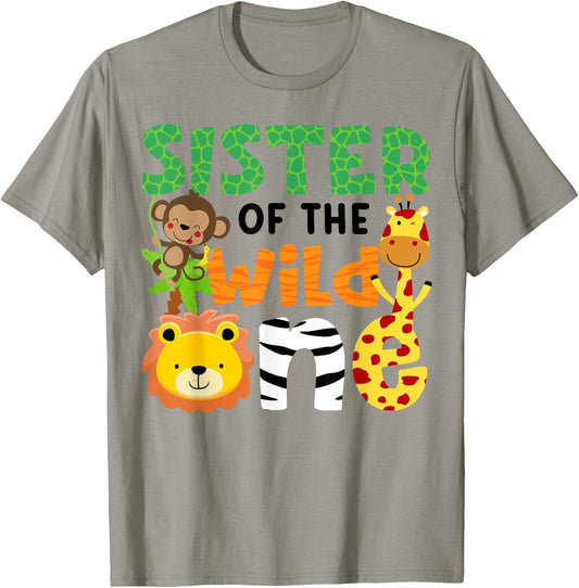Sister of the Wild One Zoo Theme Bday Safari Jungle Animals T-Shirt - T-Shirt | Sand