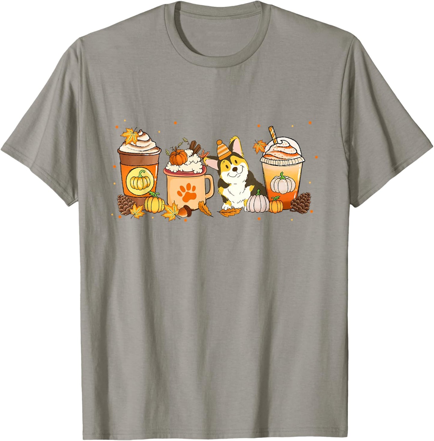 Corgi Coffee Pumpkin Spice Dog Lovers Fall Thanksgiving T-Shirt - T-Shirt | Sand