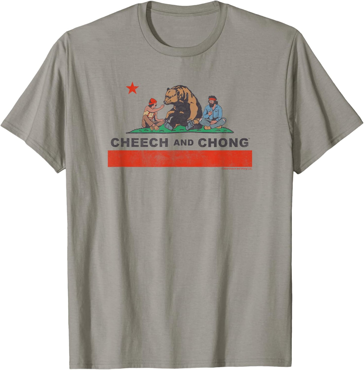 Cheech & Chong Chilling In California Republic Flag V3 T-Shirt - T-Shirt | Sand
