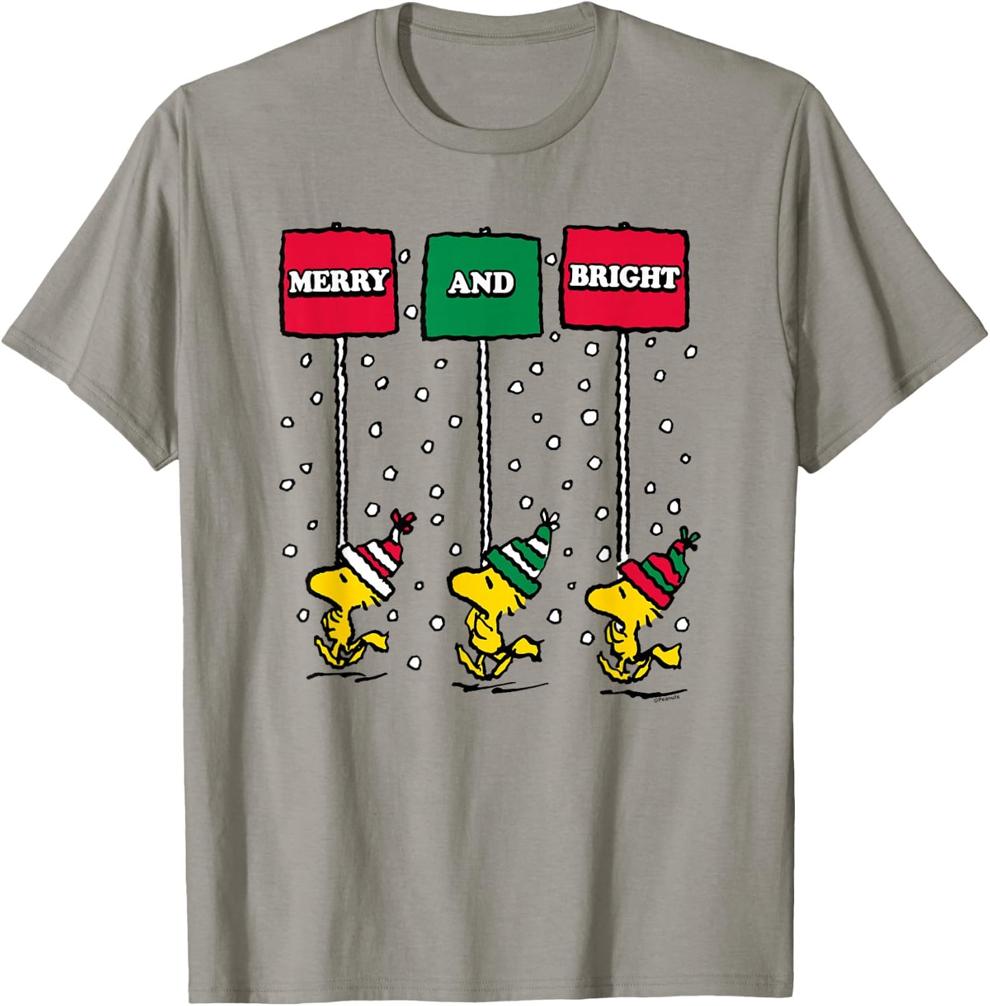 Peanuts - Woodstock Merry Christmas And Bright T-Shirt - T-Shirt | Sand