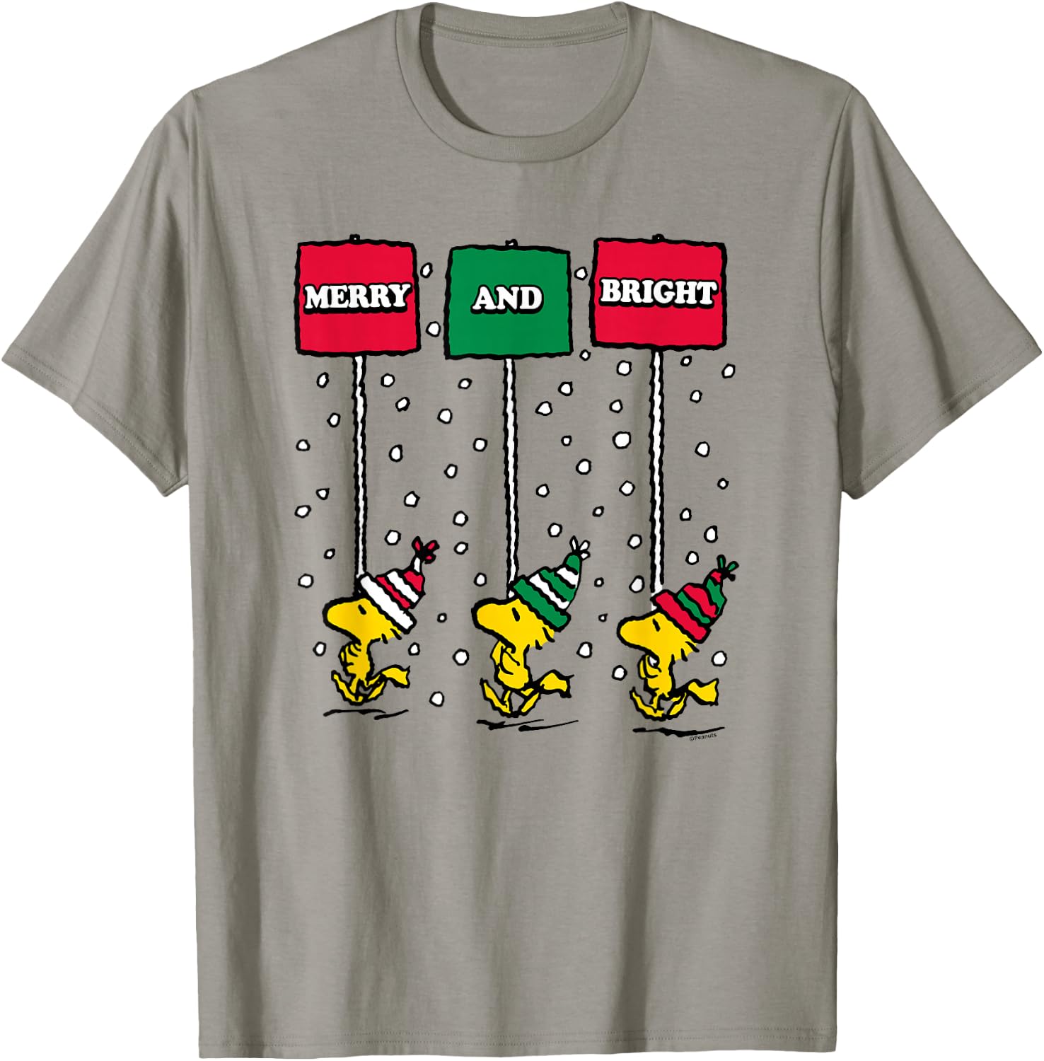 Peanuts - Woodstock Merry Christmas And Bright T-Shirt - T-Shirt | Sand