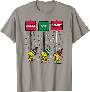 Peanuts - Woodstock Merry Christmas And Bright T-Shirt - T-Shirt | Sand