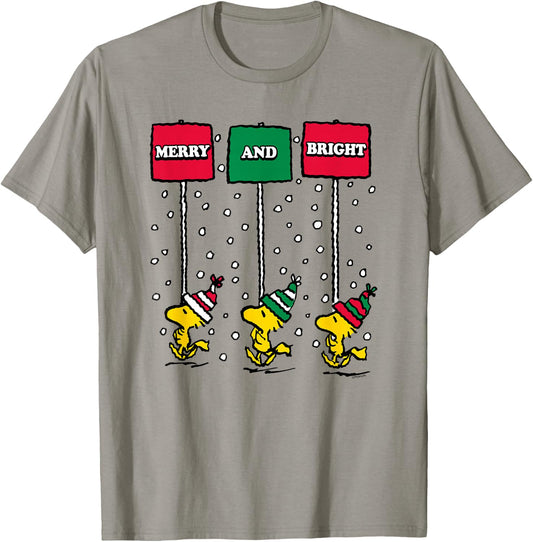 Peanuts - Woodstock Merry Christmas And Bright T-Shirt - T-Shirt | Sand