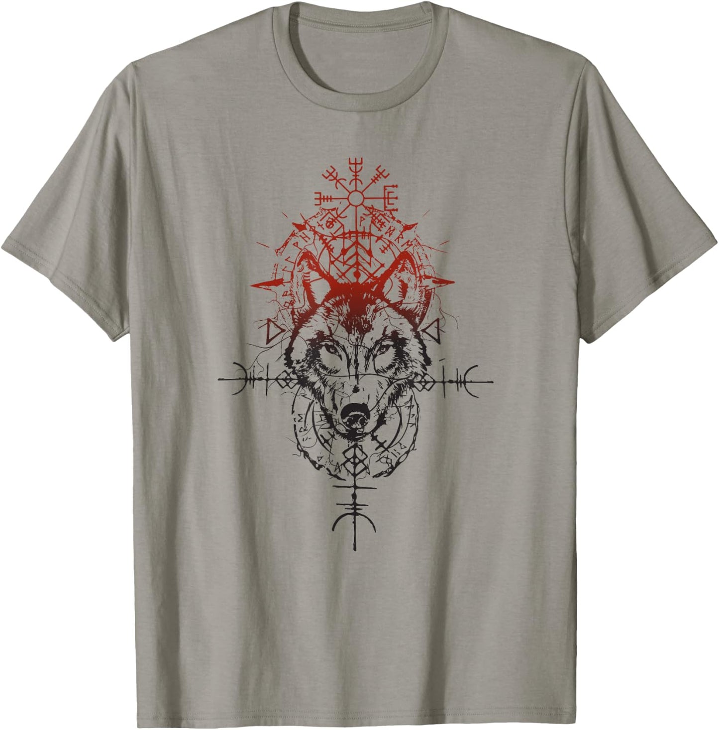 Walhalla Wolf Odin Runes Symbols Nordic Compass Viking T-Shirt - T-Shirt | Sand