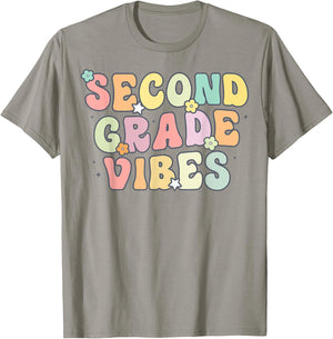 Second Grade Vibes Retro 2nd Grade Teacher 1st Day Of School T-Shirt - T-Shirt | Sand