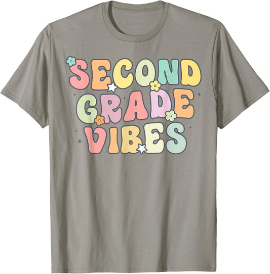 Second Grade Vibes Retro 2nd Grade Teacher 1st Day Of School T-Shirt - T-Shirt | Sand