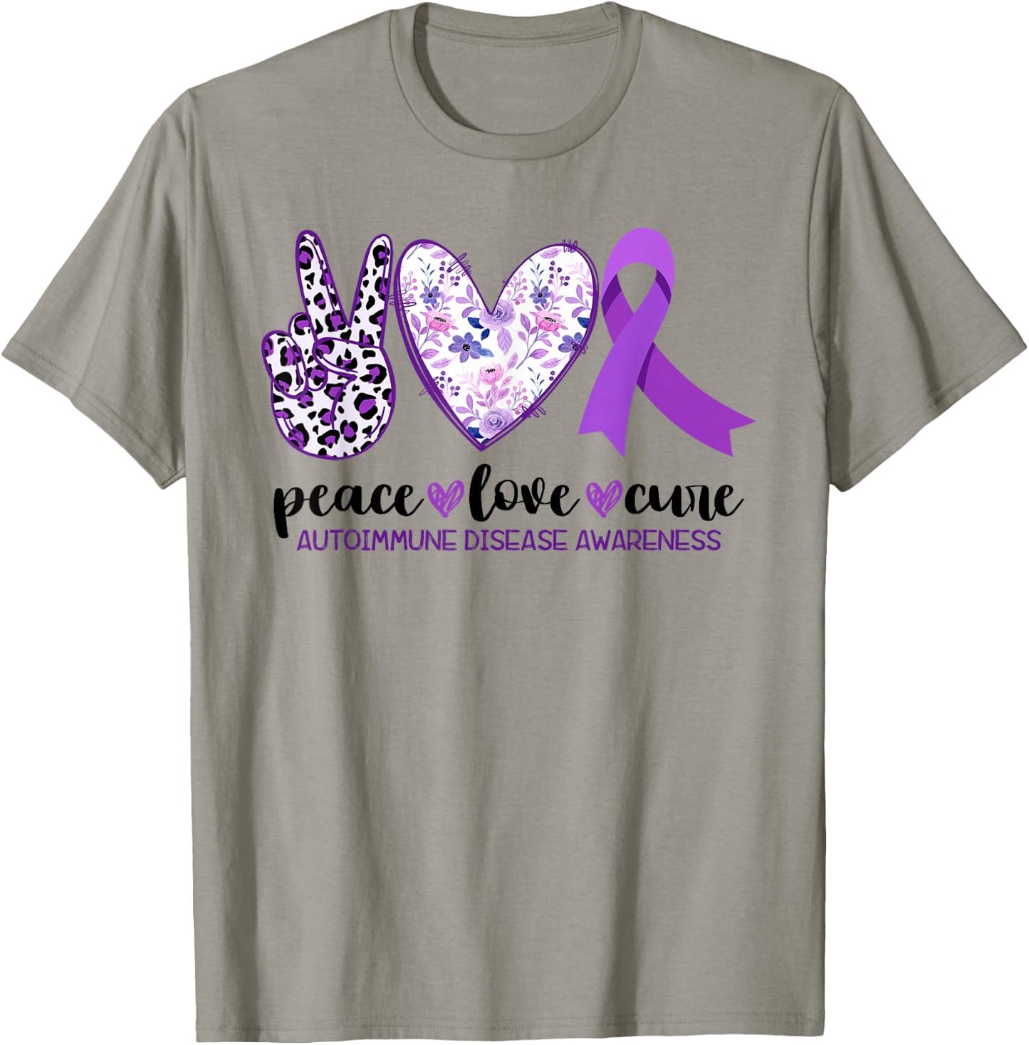 Peace Love Cure Autoimmune Disease Awareness Month T-Shirt - T-Shirt | Sand