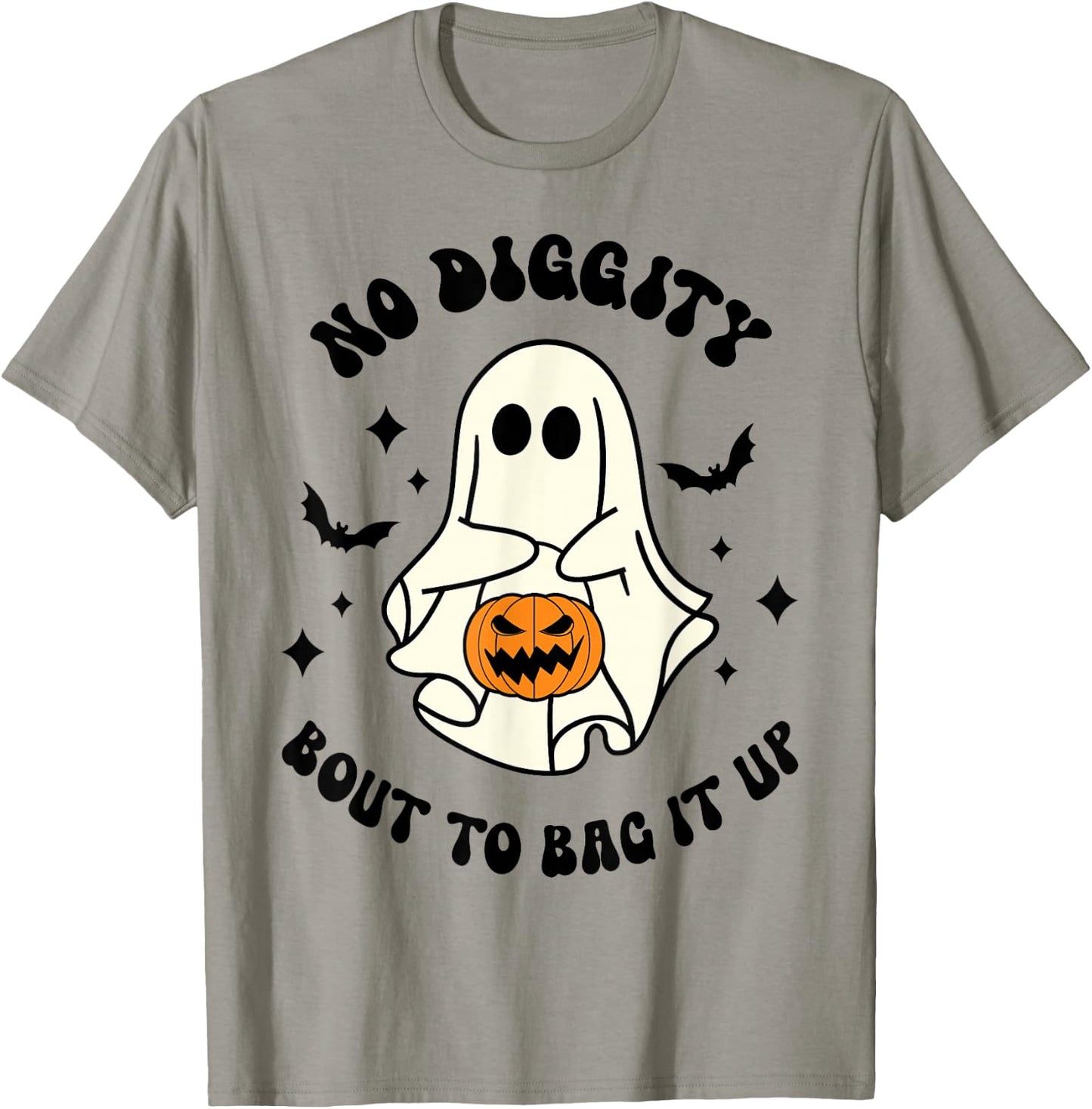 Halloween Ghost No Diggity Bout To Bag It Up Funny T-Shirt - T-Shirt | Sand