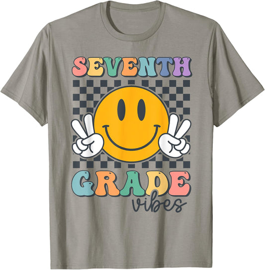 Seventh Grade Vibes Cute Smile Back To School 7th Grade Team T-Shirt - T-Shirt | Sand