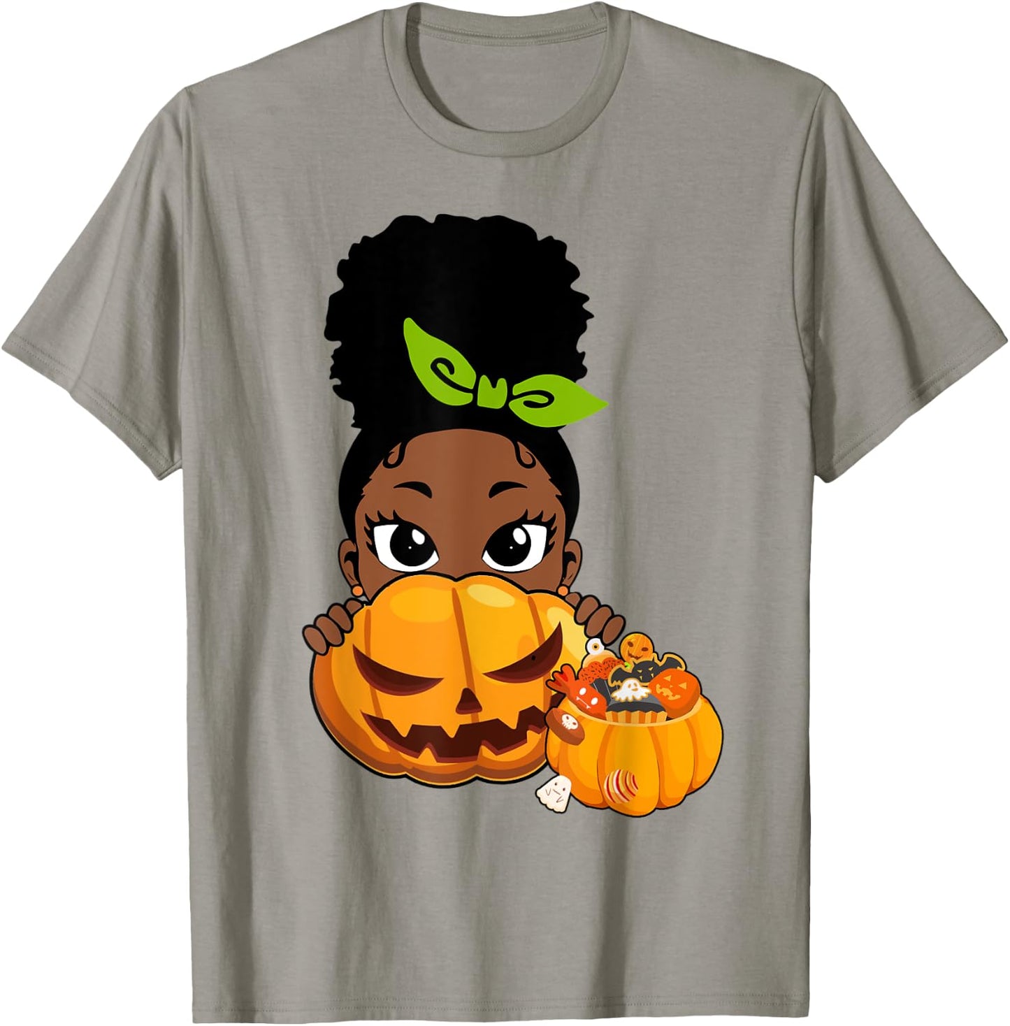 Cute Black African American Girls Pumpkin Halloween T-Shirt - T-Shirt | Sand