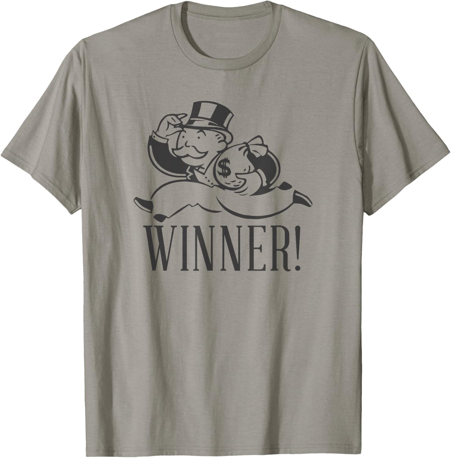 Monopoly Mr. Monopoly Winner! Classic Running Money Bag Logo T-Shirt - T-Shirt | Sand