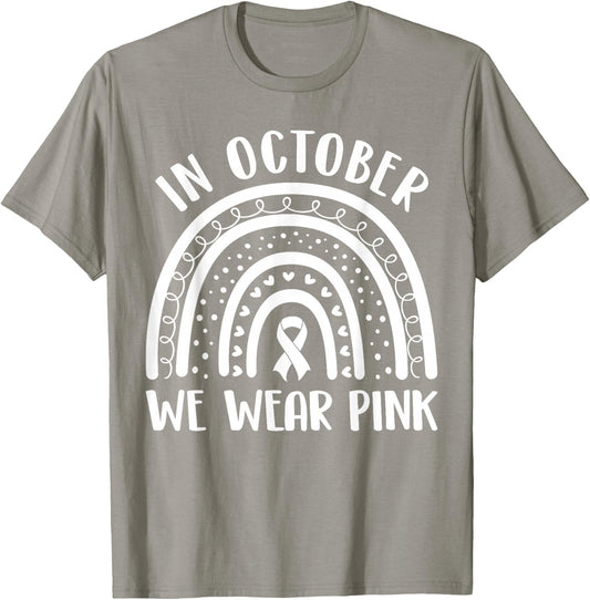 Breast Cancer Awareness Month Rainbow Kids Men & Pink T-Shirt - T-Shirt | Sand