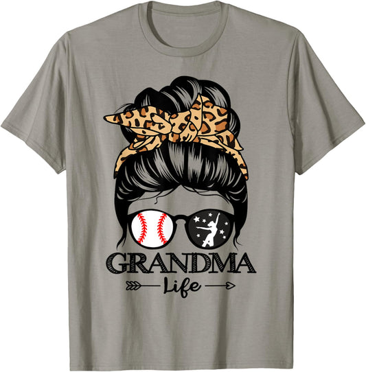 Grandma Life Messy Bun Hair Funny Baseball Dance Grandma T-Shirt - T-Shirt | Sand