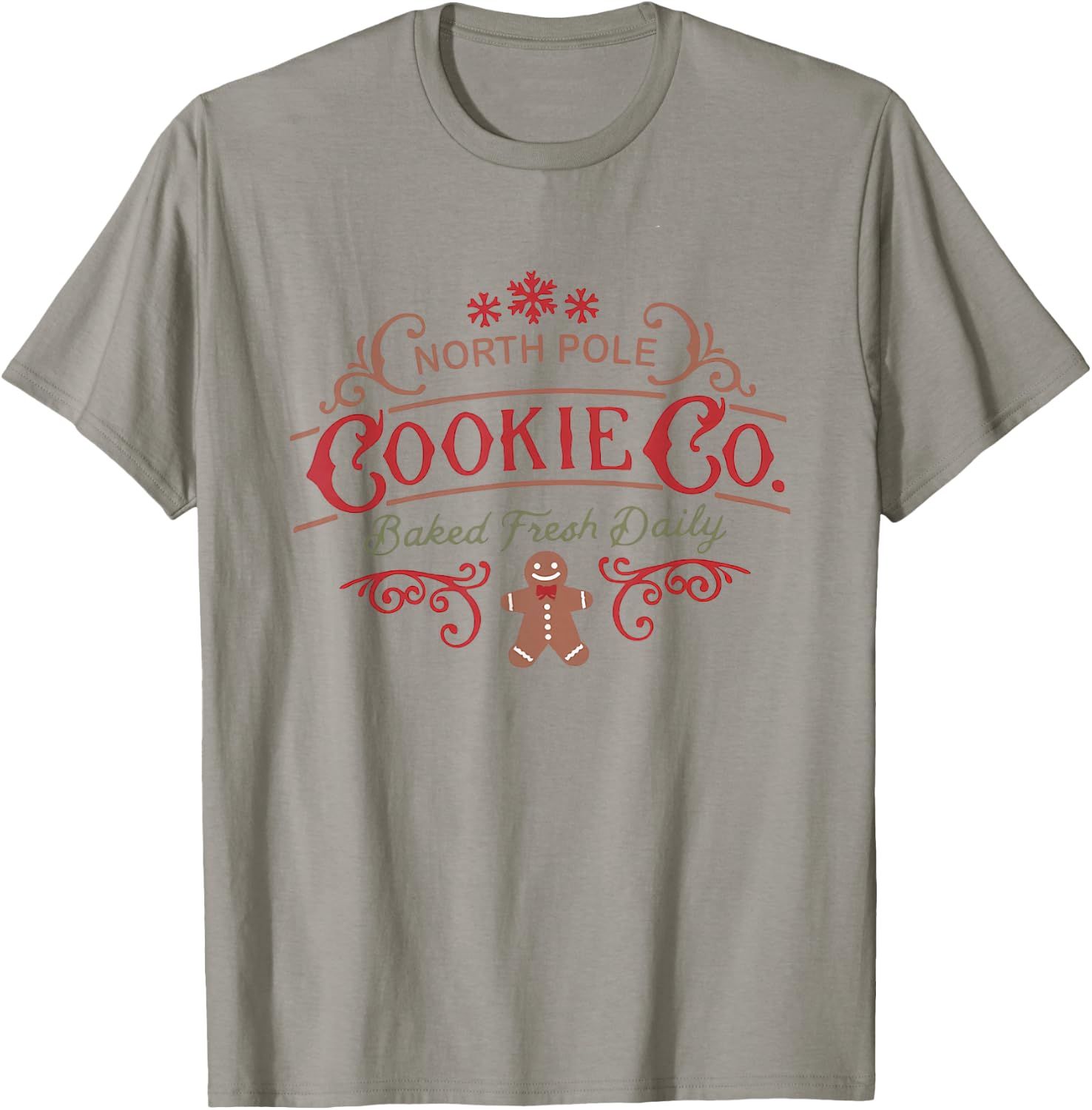 Women Retro Christmas Gingerbread Bakery North Pole Cookie T-Shirt - T-Shirt | Sand
