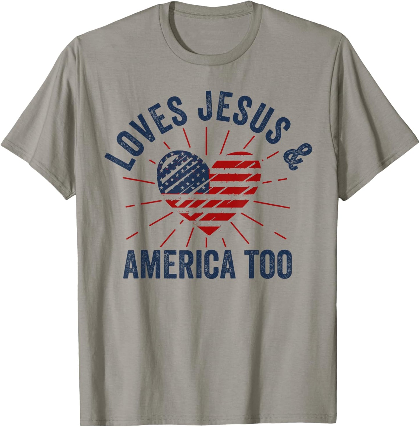 Loves Jesus and America Too God Christian 4th of July Women Kids Men T-Shirt - T-Shirt | Sand