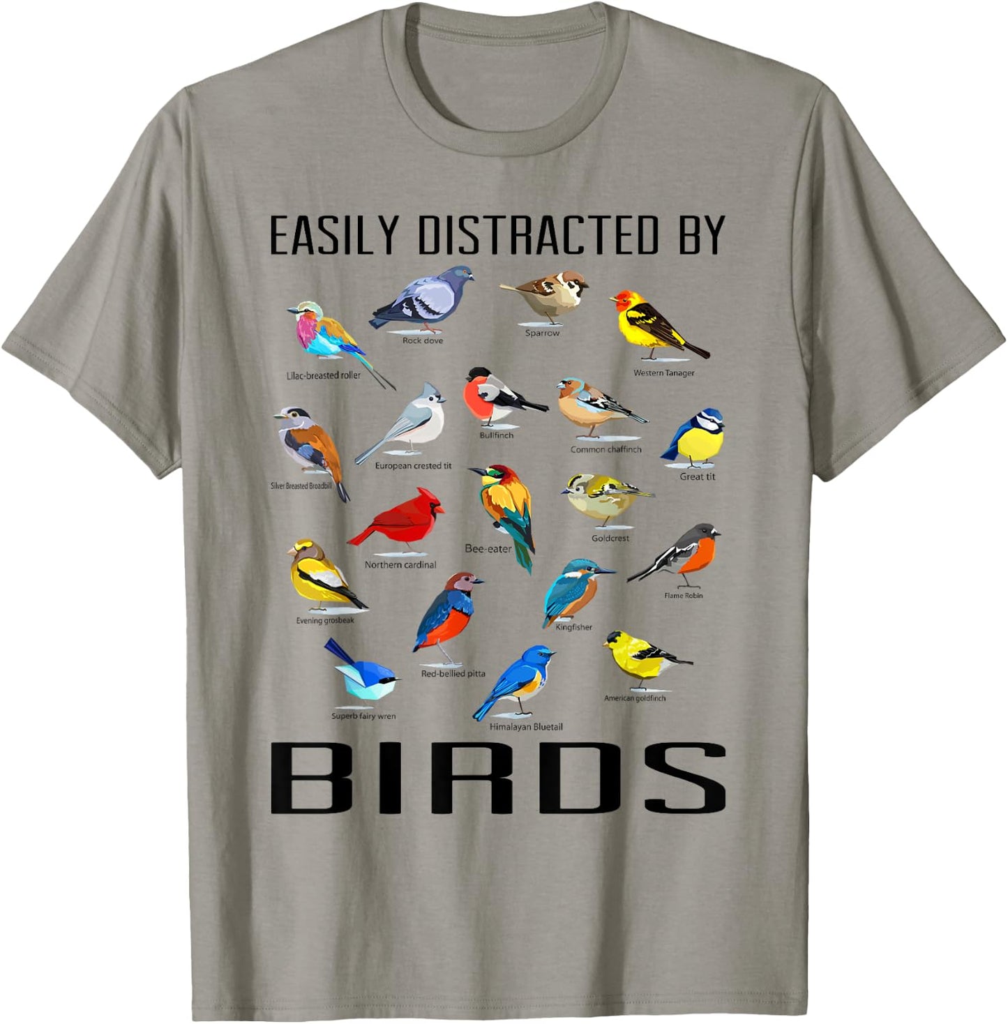 Funny Bird Gifts For Birding Lovers Easily Distracted By Birds / Birdwatching Lover Birdwatcher -Adults Grey Small T-Shirt - T-Shirt | Sand